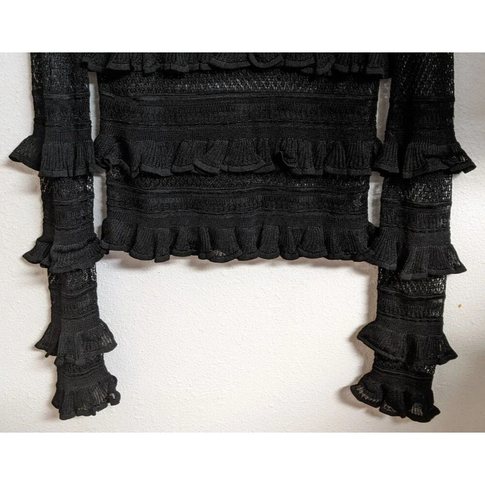ZIMMERMANN Wonderland Ruffle Trim Black Knit Viscose Frill Top Size 0/4